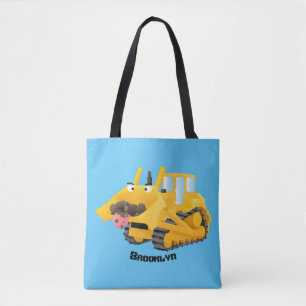 Cute yellow bulldozer cartoon tote bag