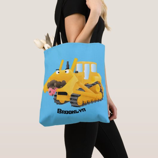 Cute yellow bulldozer cartoon tote bag (Dichtbij)