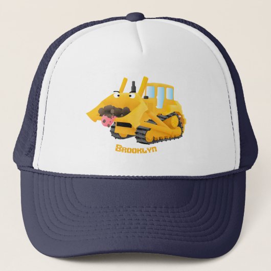 Cute yellow bulldozer cartoon trucker pet (Voorkant)