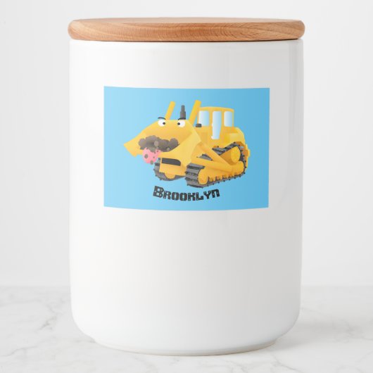 Cute yellow bulldozer cartoon voedselcontainer etiket (Voorkant)