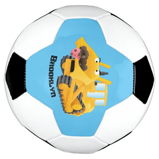 Cute yellow bulldozer cartoon voetbal (Gedraaid)