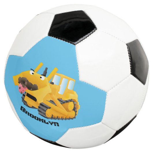 Cute yellow bulldozer cartoon voetbal (Drie kwart)