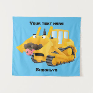 Cute yellow bulldozer cartoon wandkleed