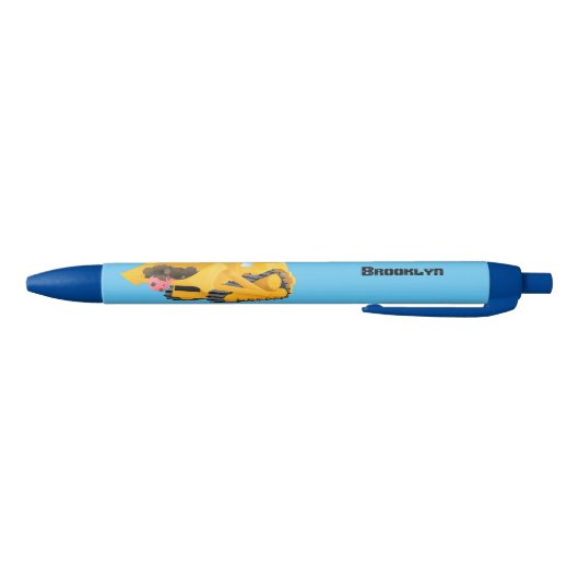 Cute yellow bulldozer cartoon zwarte inkt pen (Bodem)