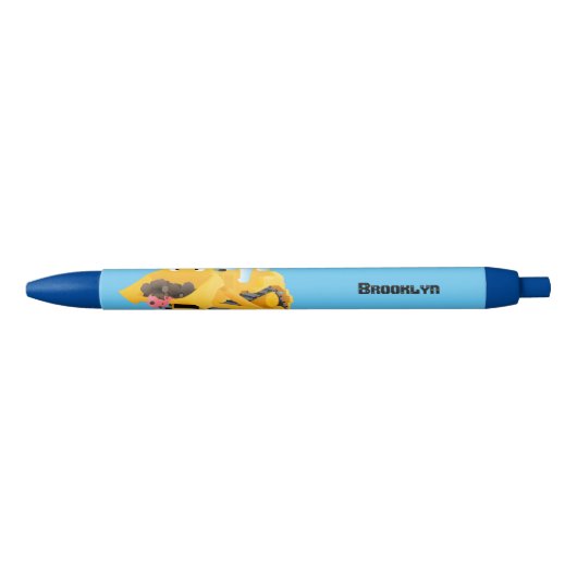 Cute yellow bulldozer cartoon zwarte inkt pen (Voorkant)