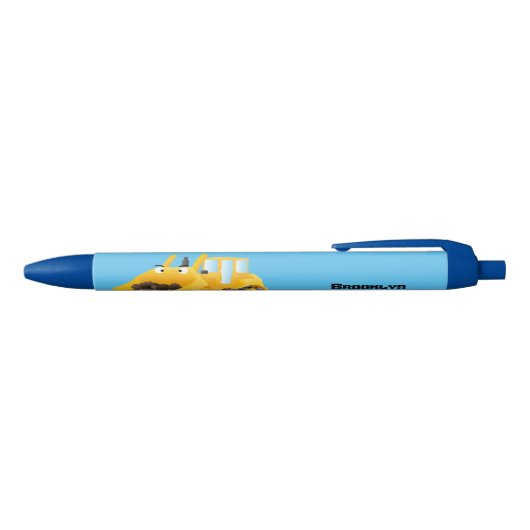 Cute yellow bulldozer cartoon zwarte inkt pen (Bovenkant)
