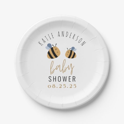 Cute Yellow Bumble bee Baby shower Papieren Bordje (Voorkant)