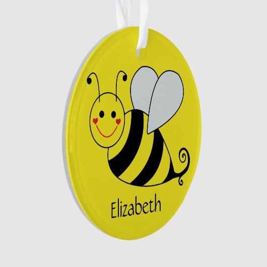 Cute Yellow Bumble Bee, gepersonaliseerd Ornament (voorkant)