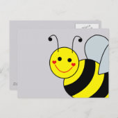 Cute Yellow Bumble Bee Grey Briefkaart (Voorkant / Achterkant)