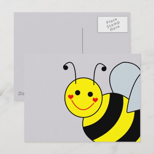 Cute Yellow Bumble Bee Grey Briefkaart (Voorkant / Achterkant)