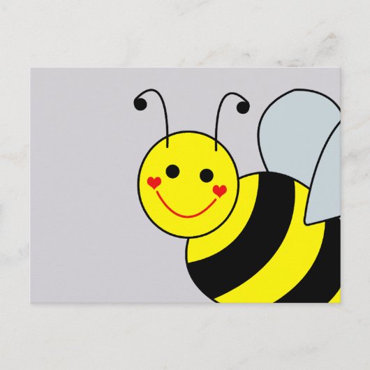 Cute Yellow Bumble Bee Grey Briefkaart (Voorkant)