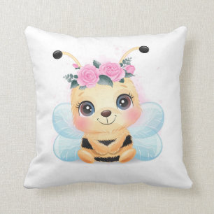 Cute Yellow Bumble Bee roze Roses Sierkussen