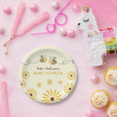 Cute Yellow Bumblebee en Sunflower Baby shower Papieren Bordje (Feest)