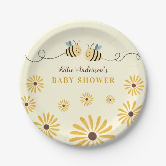 Cute Yellow Bumblebee en Sunflower Baby shower Papieren Bordje (Voorkant)