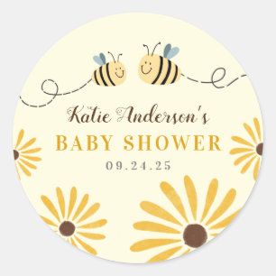 Cute Yellow Bumblebee en Sunflower Baby shower Ronde Sticker