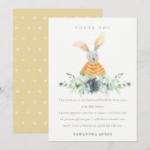 Cute Yellow Bunny Garden Cacti Foliage Baby shower Bedankkaart (Voorkant / Achterkant)
