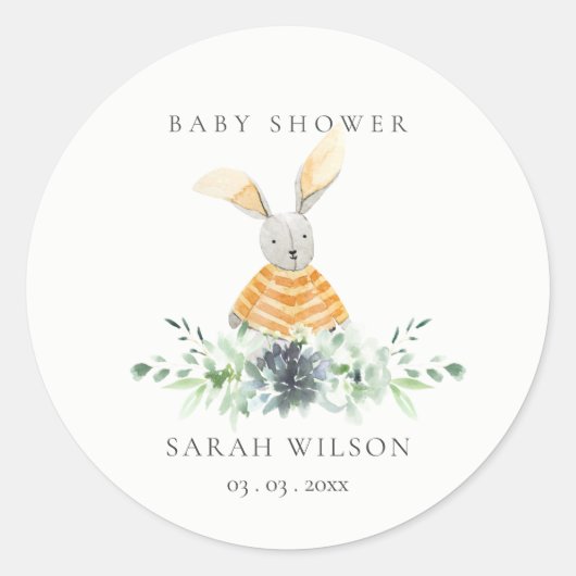 Cute Yellow Bunny Garden Foliage Baby shower Ronde Sticker (Voorkant)