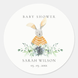 Cute Yellow Bunny Garden Foliage Baby shower Ronde Sticker