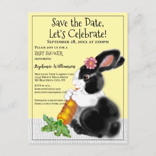 Cute Yellow Bunny Save Date Baby shower Aankondigingskaart (Voorkant)