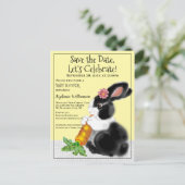 Cute Yellow Bunny Save Date Baby shower Aankondigingskaart (Staand voorkant)