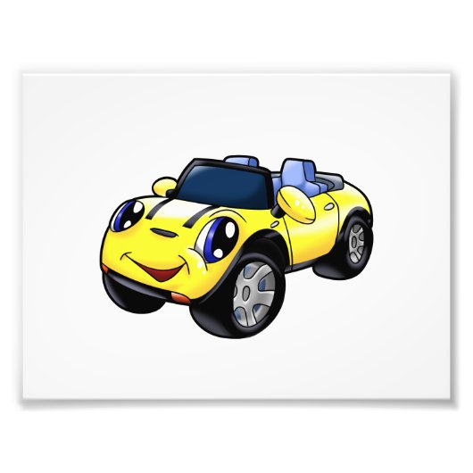 Cute yellow car cartoon|Kies achtergrondkleur Foto Afdruk (Voorkant)