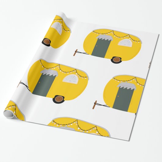 Cute Yellow Caravan Cadeaupapier (Uitgerold)
