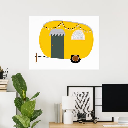 Cute Yellow Caravan Poster (Thuiskantoor)