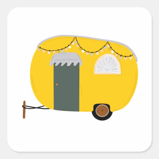 Cute Yellow Caravan Vierkante Sticker (Voorkant)