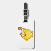 Cute Yellow Cartoon Chick with Flower Bagagelabel (Voorkant verticaal)