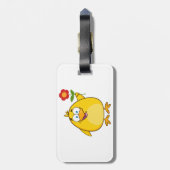 Cute Yellow Cartoon Chick with Flower Bagagelabel (Achterkant verticaal)