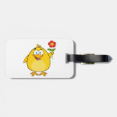Cute Yellow Cartoon Chick with Flower Bagagelabel (Achterkant horizontaal)