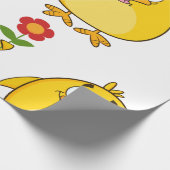 Cute Yellow Cartoon Chick with Flower Cadeaupapier (Hoek)