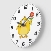 Cute Yellow Cartoon Chick with Flower Grote Klok (Hoek)