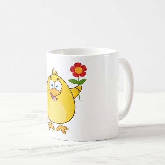 Cute Yellow Cartoon Chick with Flower Koffiemok (Voorkant rechts)