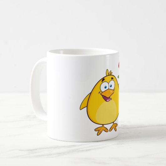 Cute Yellow Cartoon Chick with Flower Koffiemok (Voorkant links)