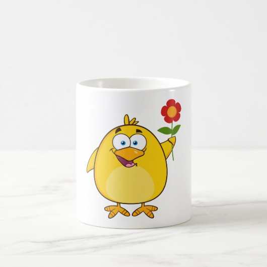Cute Yellow Cartoon Chick with Flower Koffiemok (Center)