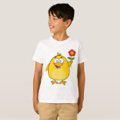Cute Yellow Cartoon Chick with Flower T-shirt (Voorkant volledig)