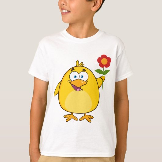 Cute Yellow Cartoon Chick with Flower T-shirt (Voorkant)