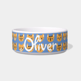 Cute Yellow Cat Head Pattern  Name Bow Voerbakje