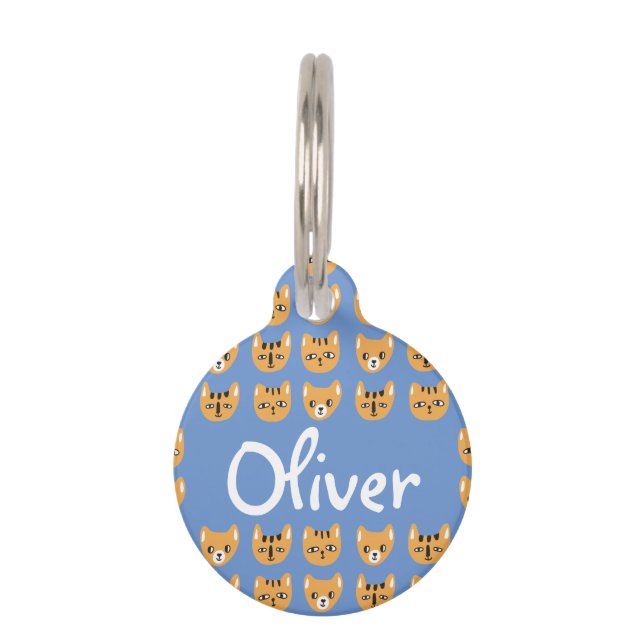 Cute Yellow Cat Head Pattern  Name Pet Huisdierpenning (Voorkant)