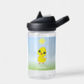 Cute Yellow Chick en Flowers op Light Blue Water Waterfles (Links)