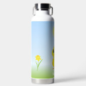 Cute Yellow Chick en Flowers op Light Blue Waterfles (Voorkant)
