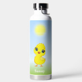 Cute Yellow Chick en Flowers op Light Blue Waterfles (Links)