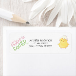 Cute Yellow Chick Happy Paasroze groen adres Etiket