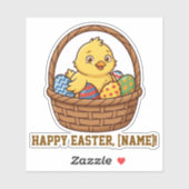 Cute Yellow Chick in Easter Basket Personalized St Sticker (Vel)
