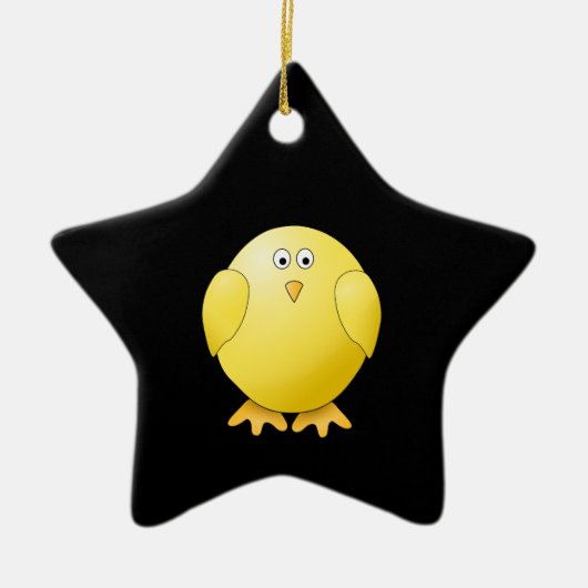 Cute Yellow Chick. Kleine vogel op zwart. Keramisch Ornament (Voorkant)