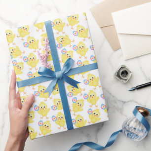 Cute Yellow Chick Pattern Snellerpapier Cadeaupapier