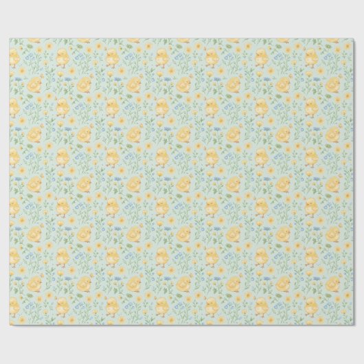 Cute Yellow Chicks and Flowers Pattern Cadeaupapier (Vlak)