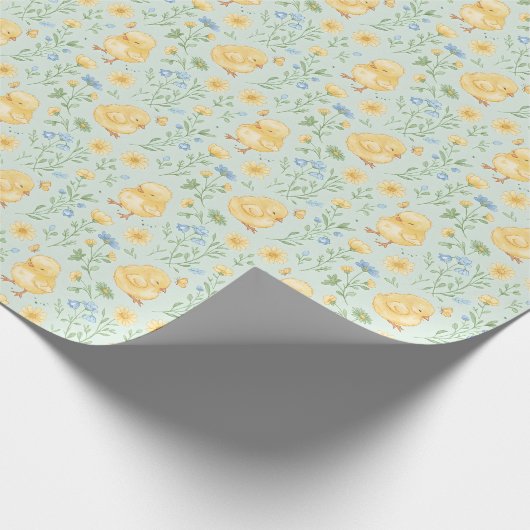 Cute Yellow Chicks and Flowers Pattern Cadeaupapier (Hoek)