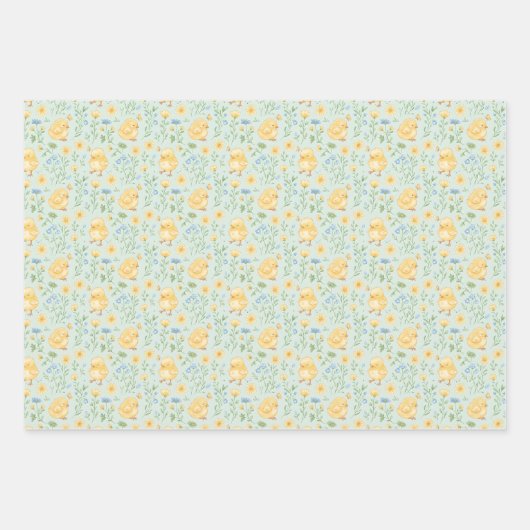 Cute Yellow Chicks and Flowers Pattern Inpakpapier Vel (Voorkant 3)